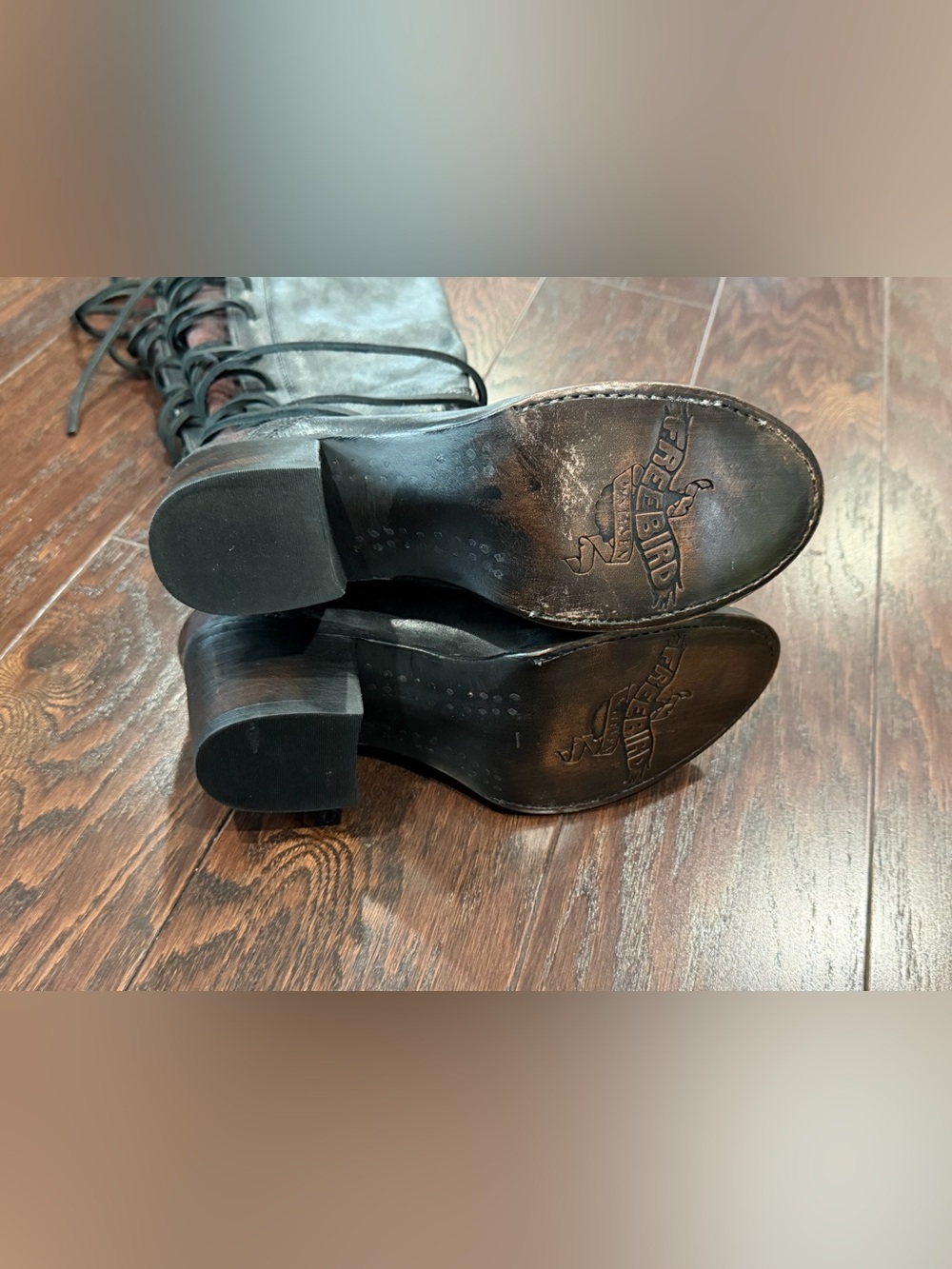 FREEBIRD BY STEVEN COAL BLACK Knee TALL Lace Up BOOT Women Size 7 - Picture 6 of 9